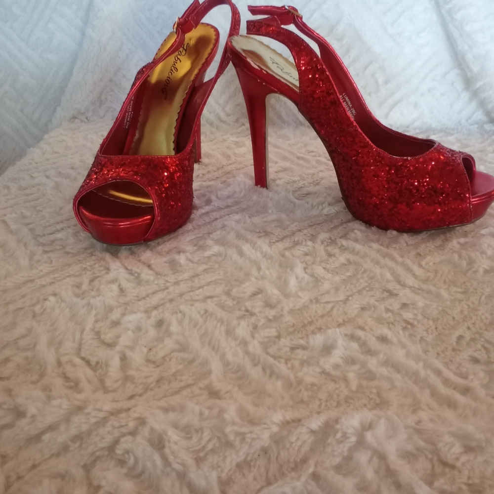 Elegant Red Glitter Peep-Toe Heels